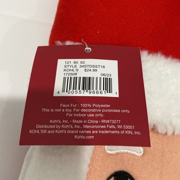 St. Nicholas Square Kohl's Large Santa Eyes Open Christmas Stocking NWT - Picture 4 of 7